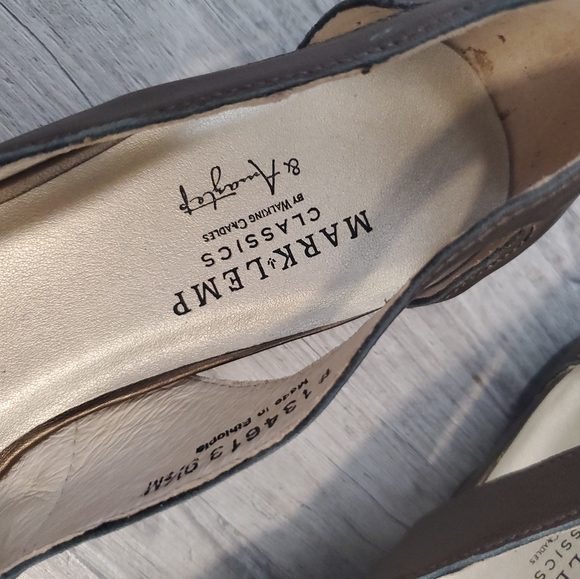 Mark Lemp Classics flats sandals peep toe metallic pewter shoes size 9.5 leather - Picture 7 of 10